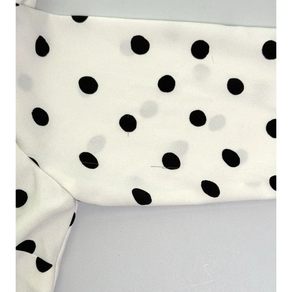 Talbots Petites Polka Dot Blouse Sz SP Ivory Black Bell Sleeve Capsule Career